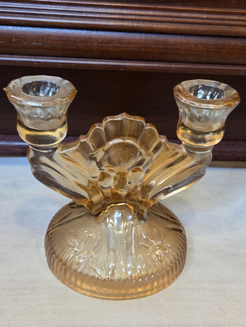 Jeanette Marigold Glass Double Candle Holder